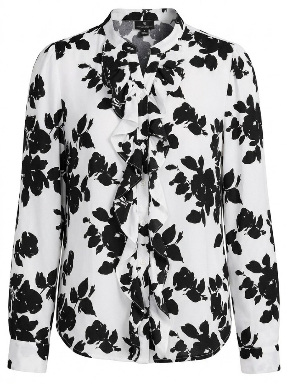 Worthington Floral Ruffle Blouse Large Coquette Office Chic Button Up Top
